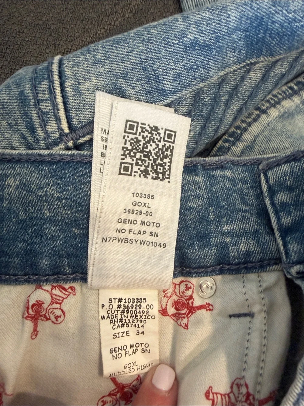 True Religion Acid Wash Blue Moto Jeans with Ribbed Knee